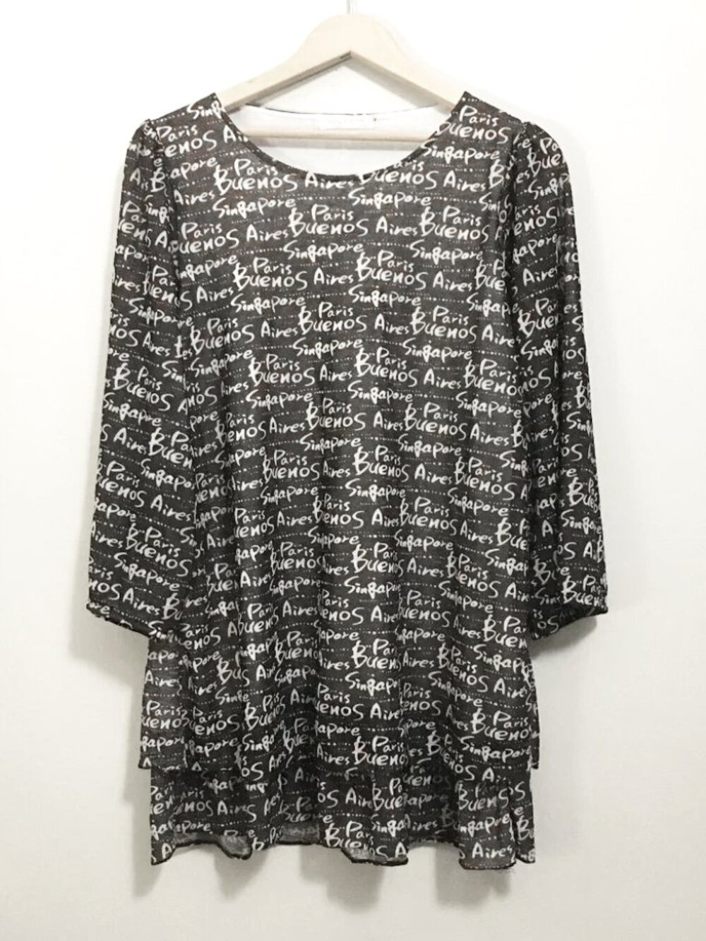 K Fashion Buenos Travel Word Art Bilayer Long Sleeve Dress